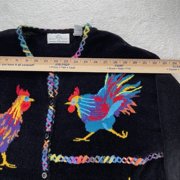 Design Options Philip Jane Gordon Sweater Womens XL Knitted Rooster Cardigan VTG - Picture 6 of 14